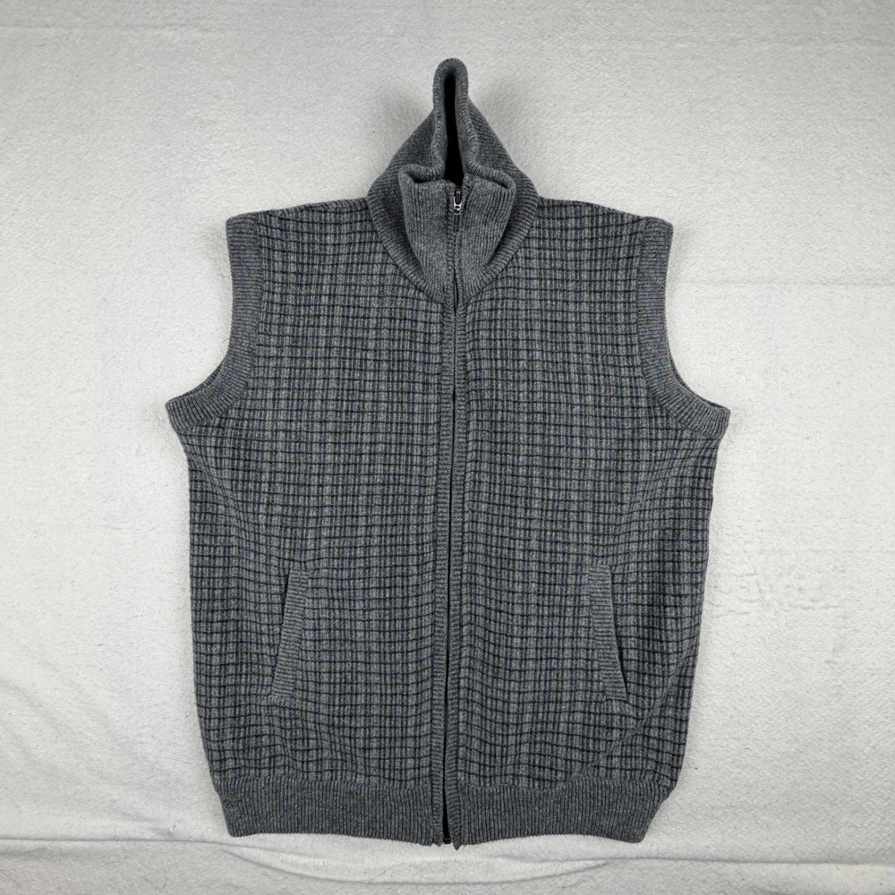 Oster Mens Gray Waffle Knit Full Zip Sweater Vest Lambswool Angora Blend Size 42